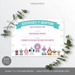 Puppy Birthday Party, Adopt a Pet, Puppy Adoption Certificate, INSTANT DOWNLOAD 0003