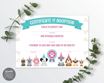 Puppy Birthday Party, Adopt a Pet, Puppy Adoption Certificate, INSTANT DOWNLOAD 0003