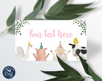 Editable Farm Animals Food Label, Farmyard Place Card, Barnyard Food Tent Cards, Farm Party Decorations, INSTANT DOWNLOAD 0007