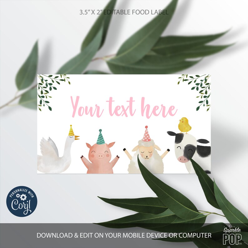 Editable Farm Animals Food Label Farmyard Place Card Barnyard Food Tent Cards Farm Party Decorations INSTANT DOWNLOAD 0007