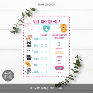 Pet Adoption Party Pet hospital Vet check up, Cat Kitten Kitty Birthday Printable Signs Cat Check-up Sign INSTANT DOWNLOAD 0027