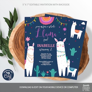 Llama Invitation, Llama Birthday Party Printable, Editable Invitation