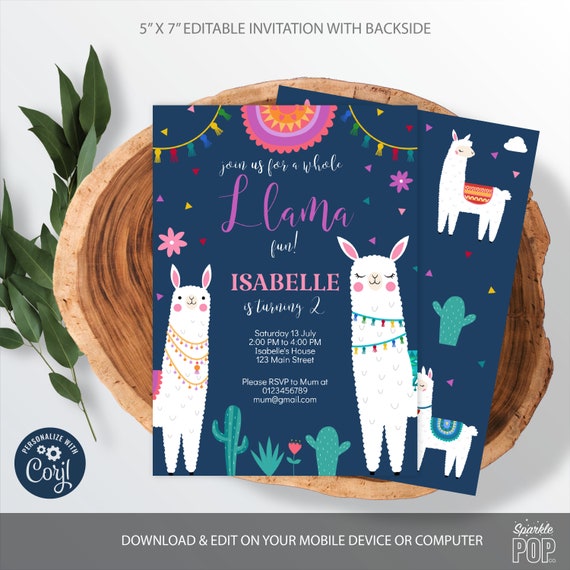 Llama Invitation Llama Birthday Party Printable Editable | Etsy