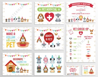 Puppy Birthday Party, Adopt a Pet Sign, Pet Adoption Certificate, 5 Printable Signs, Instant Download