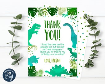 Editable Dinosaur Thank You Card T Rex Birthday Party Watercolor Dinosaur Template Corjl lNSTANT DOWNLOAD 0022