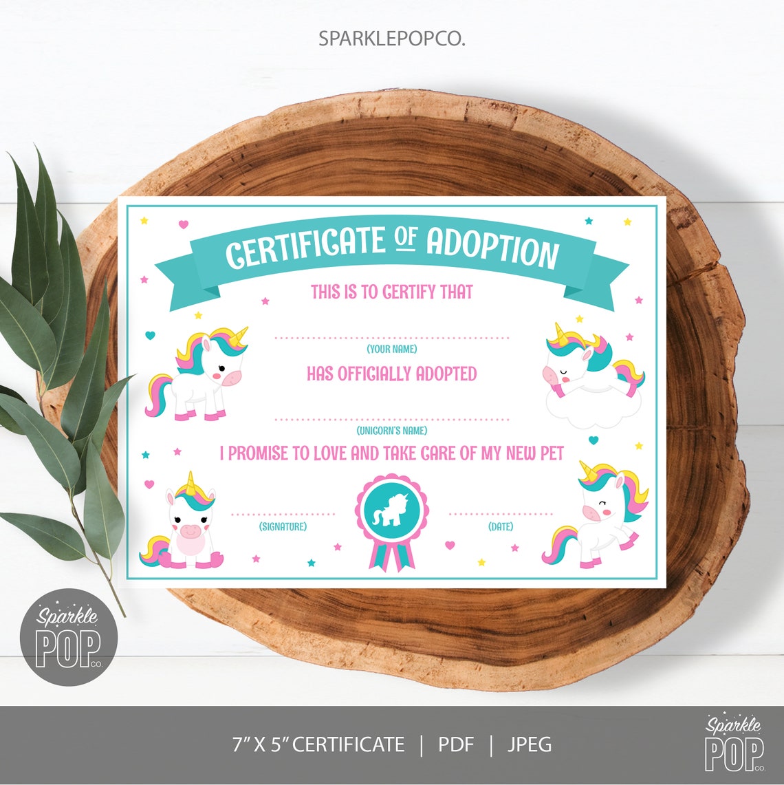 Adopt a Unicorn Certificate and Sign Unicorn Adoption - Etsy