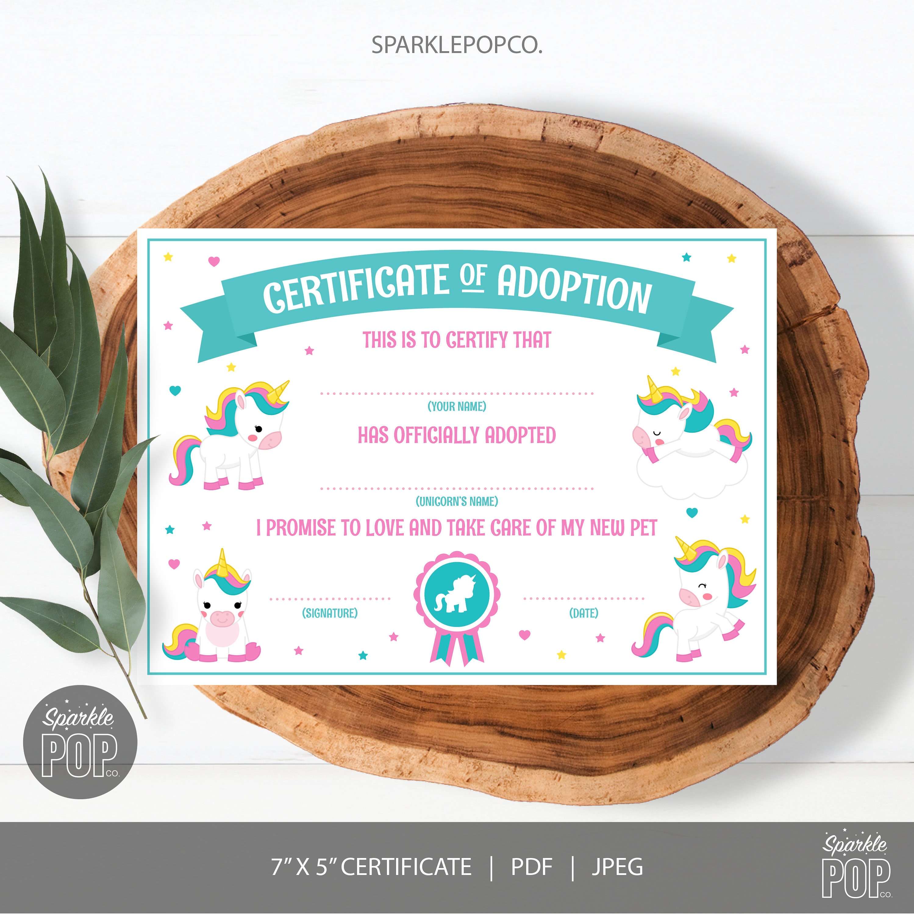 Adopt a Unicorn Certificate and Sign Unicorn Adoption Certificate ...