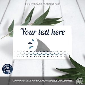 Shark Food Label Shark Birthday Food Cards Tent Card Buffet Label Boy Shark Birthday Template Corjl lNSTANT DOWNLOAD 0015