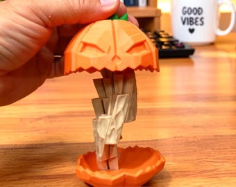 3D Printed Twisting Pumpkin Fidget Toy | Kinetic Jack O Lantern Desk Toy | Articulated Halloween Sensory Decor | Autumn Stress Relief Gift