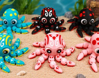Baby Flexible Octopus Fidget Toy, 3D Printed Articulated Desk Pet, Cute Sensory Toy, Marine Animal Figurine, Custom Color Octopus Gift