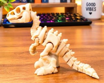 Cute Flexi Skeleton Dinosaurs | Articulated Velociraptor Figurine | Spooky Cute Collectible | Sensory Fidget Animal Decor