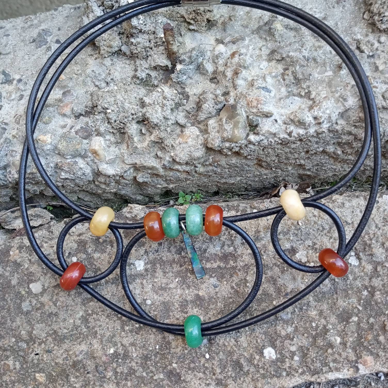 Leather necklace/Gemstone/Stainless steel/Healing Etsy