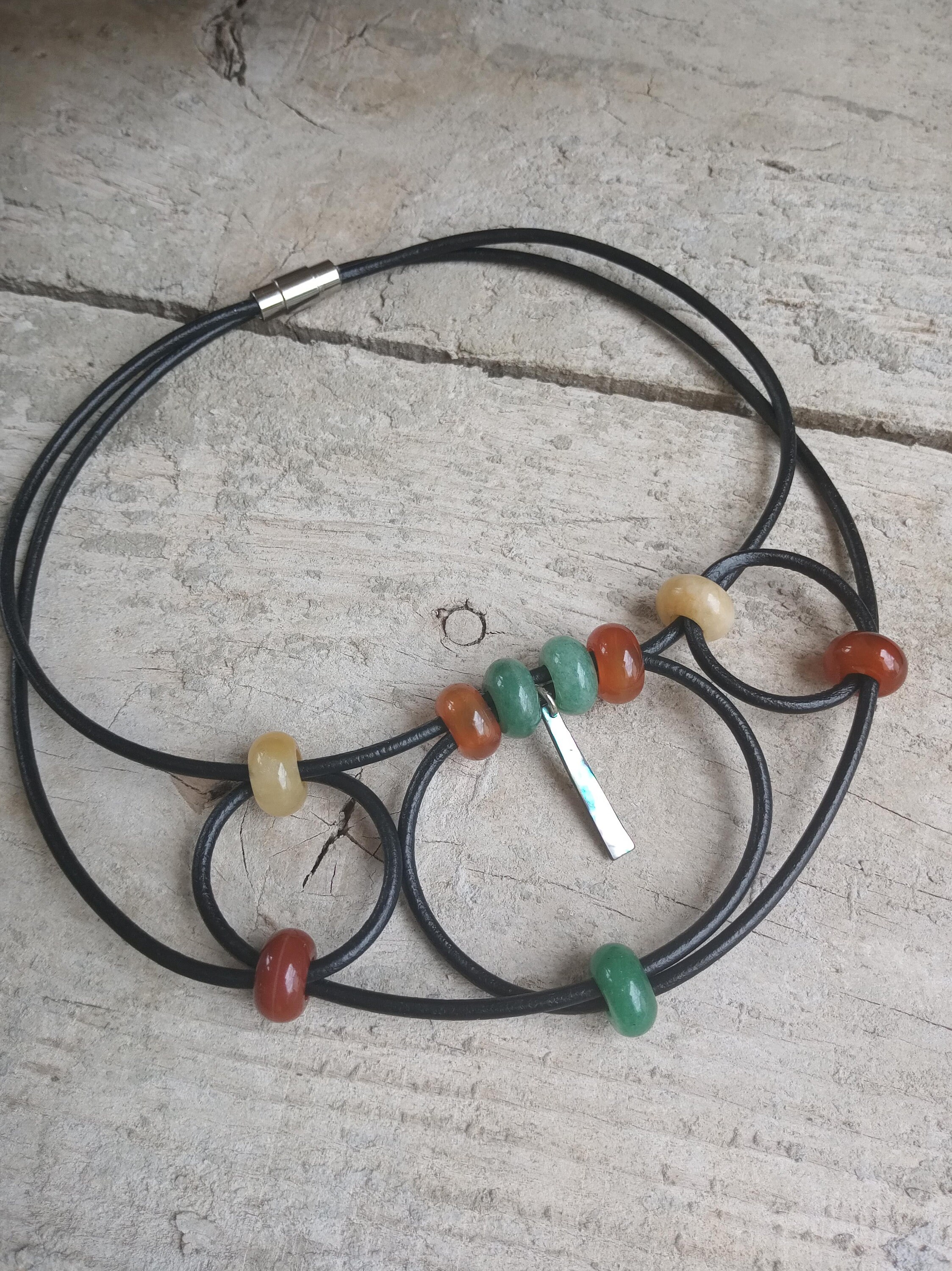 Leather necklace/Gemstone/Stainless steel/Healing Etsy