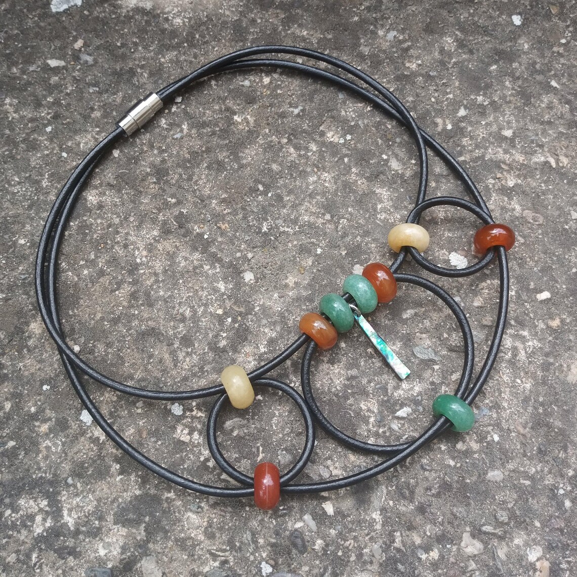 Leather necklace/Gemstone/Stainless steel/Healing Etsy
