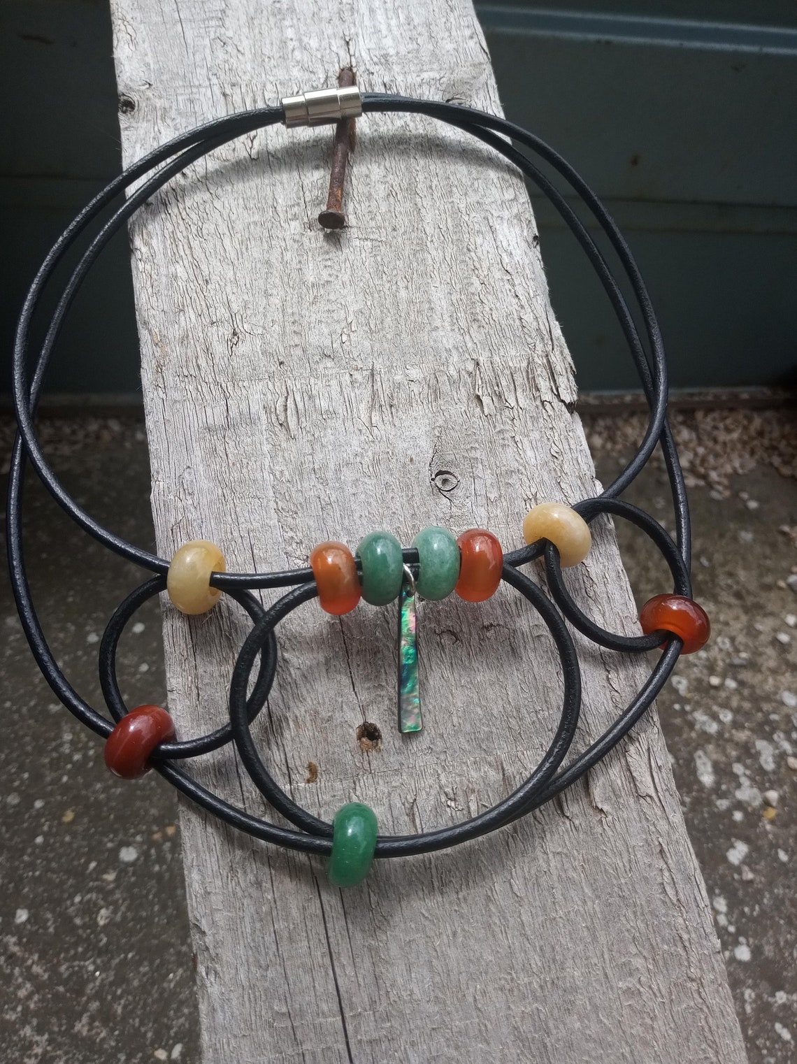 Leather necklace/Gemstone/Stainless steel/Healing Etsy