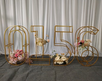 3ft High Gold Metal Frame Number Digits Letters for Flower Arrangement Balloon Garland Birthday Engagement Wedding Photo Background Prop