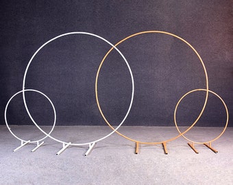 Metal Hoop Wedding Arch: White Gold Circle Flower Stand (6.6ft)