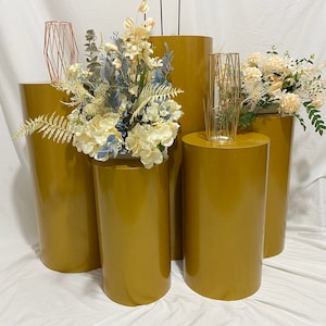 5pcs/set Gold Mirror Finish Reflective Metal Cylinders Pedestal Display Wedding Props Background Party Birthday Decoration Home Celebration