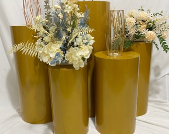 Pedestal cilíndrico con espejo dorado para decoración de bodas (juego de 5 unidades)