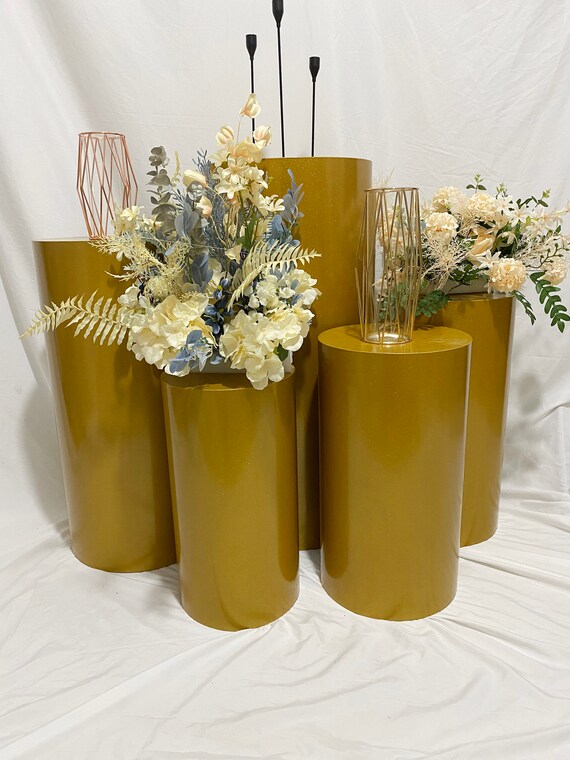 Pohoudy 3-Piece Gold Pedestal Stand Set - 2-Layer Metal Cylinder Stands For Wedding & Party Decor