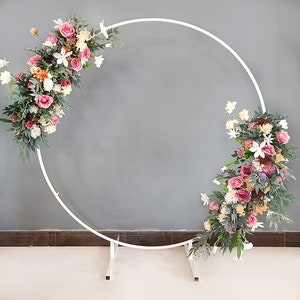 3/5/6.5ft White Circular Arch with Stands Metal Hoop for Balloon Flowery Birthday Party Wedding Props Room Decor Home Celebrations