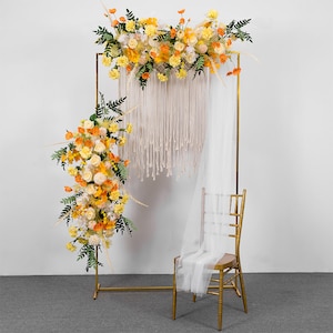 4W x 6.5H ft Gold Plated Rectangular Metal Wedding Arch Backdrop Stand Birthday Background