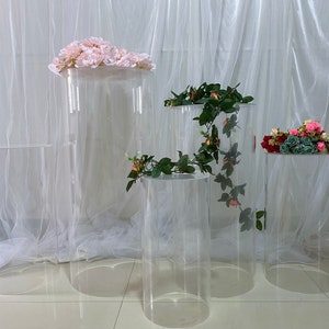 Acrylic Cylinders Pedestal Decor Stand Round Pillars Plinth Column Cake Dessert Table Display for Party Birthday Wedding Backdrop