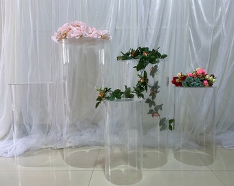 Acrylic Cylinders Pedestal Decor Stand Round Pillars Plinth Column Cake Dessert Table Display for Party Birthday Wedding Backdrop