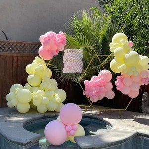 6.5ft Gold Metal Wedding Arch Heptagonal Garden Arbor, Rustic Backdrop Stand For Photo Booth, Wedding Arch - Natural