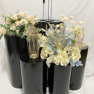 5pcs/set Black Mirror Finish Reflective Metal Cylinders Pedestal Display Wedding Props Background Party Birthday Decoration Home Celebration