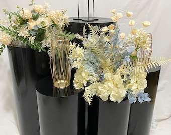 5pcs/set Black Mirror Finish Reflective Metal Cylinders Pedestal Display Wedding Props Background Party Birthday Decoration Home Celebration