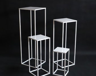 Fondo geométrico de metal para bodas: soporte de arco de flores cuboide
