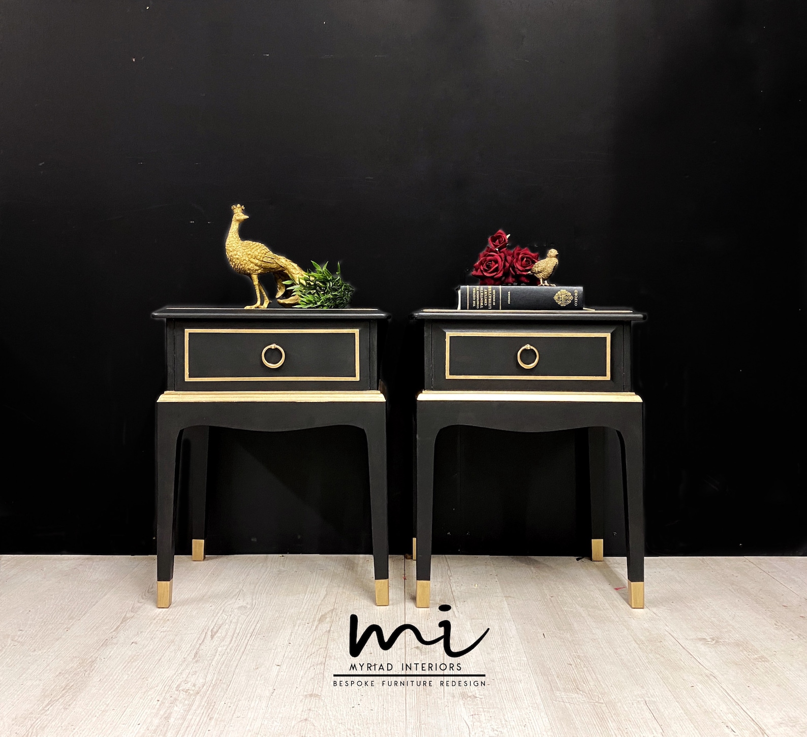 Stag Minstrel Bedside Tables black and gold refurbished Etsy