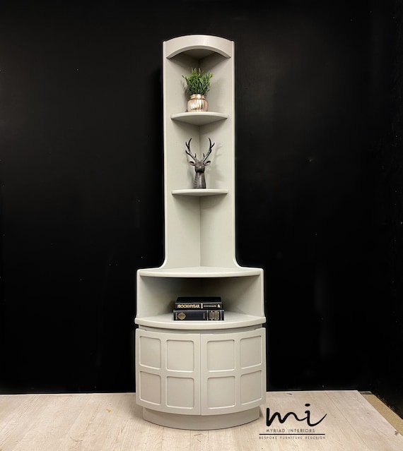 Nathan Mid Century Modern Corner Unit Hand Painted Pale Grey Teak Cabinet Shelves Drinks Cabinet Etsy