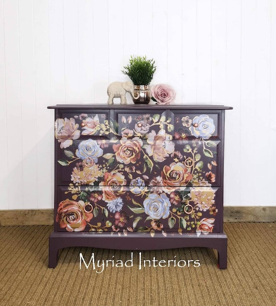 dark purple dresser for Bedroom with 4 Storage Drawers Black Butterfly Cascade Gradient Transition Dressers Chest of Drawers Steel Framed Fabric Organizers for Closet Living Room Hallway making it ideal for displaying various decorations Purple Nostalgia Chalk Paint Chest