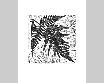 Bracken Fern, Australian Native, Limited Edition, Linocut Print, Handmade Unframed Plant Art, Original Artwork, Flora, Nature, Gift, Graphic