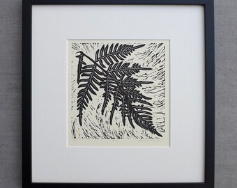 Bracken Fern, Australian Native, Limited Edition, Framed, Linocut Print, Handmade Printed Plant Art, Original Artwork, Flora, Nature, Gift