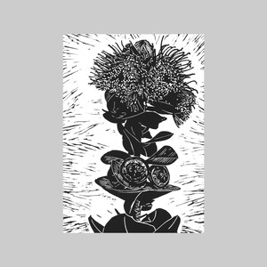 Eucalyptus II, Natif d’Australie, A6, Portrait, Carte de vœux, Toutes les occasions, Gras, Graphique, Noir et blanc, Impression de linogravure, Nature, Flore