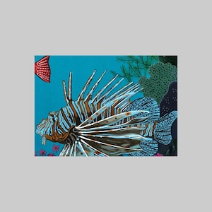 Schorpioenvis, A6, Wenskaart, Alle Gelegenheid, Blanco, Kleurrijk, Serene, Oceaan, Water, Aquatisch, Marine, Vis, Rood, Blauw, Groen, Bruin