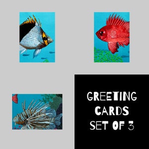 Juego de tarjetas de felicitación de peces, A6, Retrato y paisaje, Peces de arrecife tropicales australianos, Todas las ocasiones, En blanco, Realista, Naturaleza, Océano, Agua