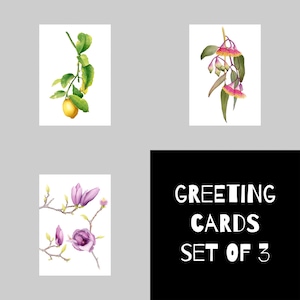 Set di biglietti di auguri botanici, A6, Ritratto, Magnolia, Limone, Principessa d'argento, Tutte le occasioni, Vuoto, Realistico, Flora, Fiore, Frutta, Esotico
