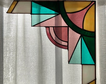 Set of 2 Stained Glass Art Deco Corner Piece | Suncatcher | Ava Design | Modern Geometric Stained Glass | Handmade Home Decor | Gift Ideas
