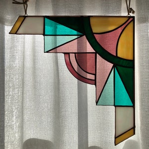 Stained Glass Art Deco Corner Piece | Suncatcher | Ava Design | Modern Geometric Stained Glass | Handmade Home Decor | Gift Ideas