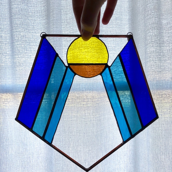 Custom Stained Glass Art Deco Pentagon Brooks Design