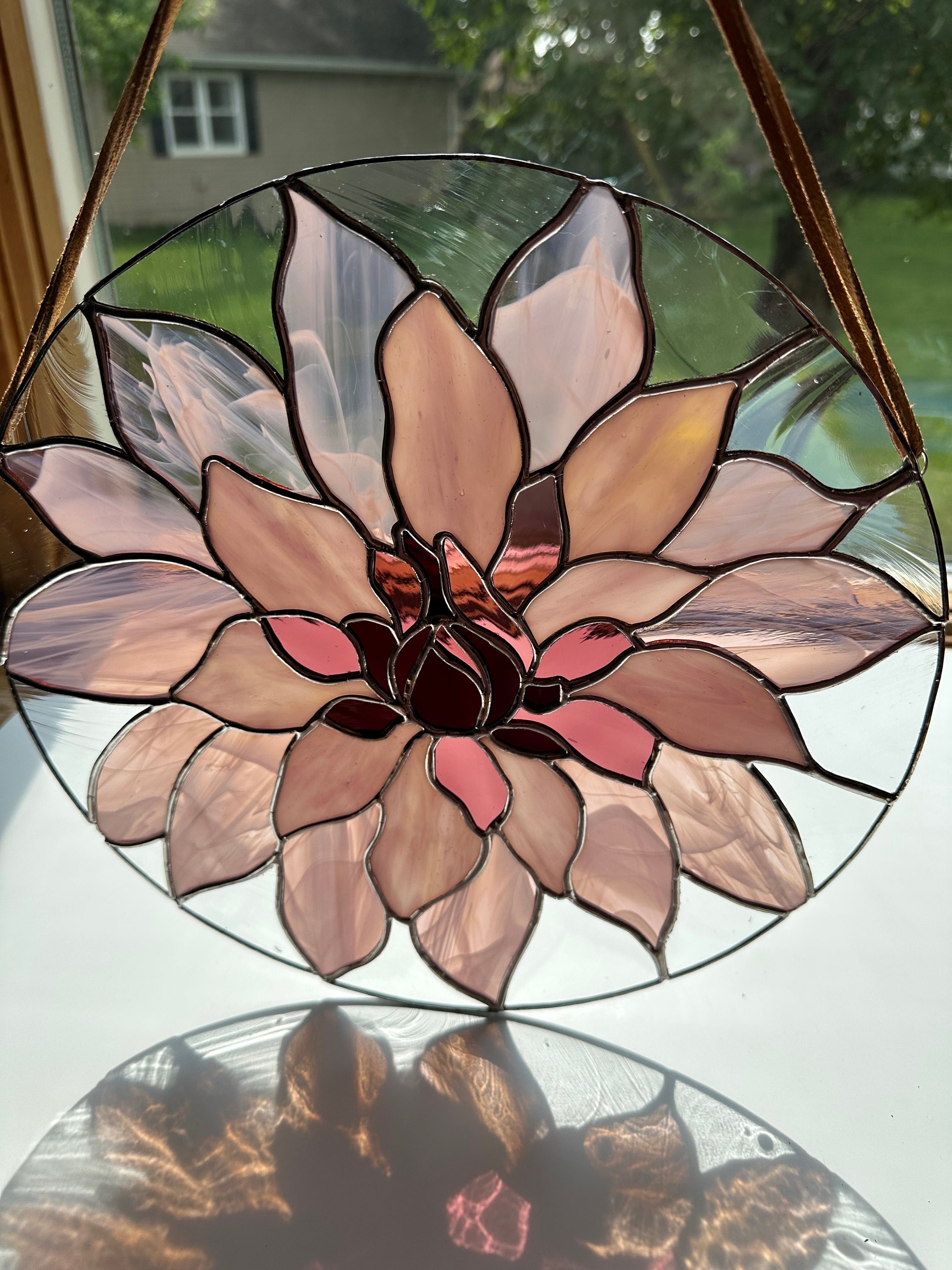 Custom Stained Glass Dahlia Flower Design | Flower Suncatcher | Purple ...