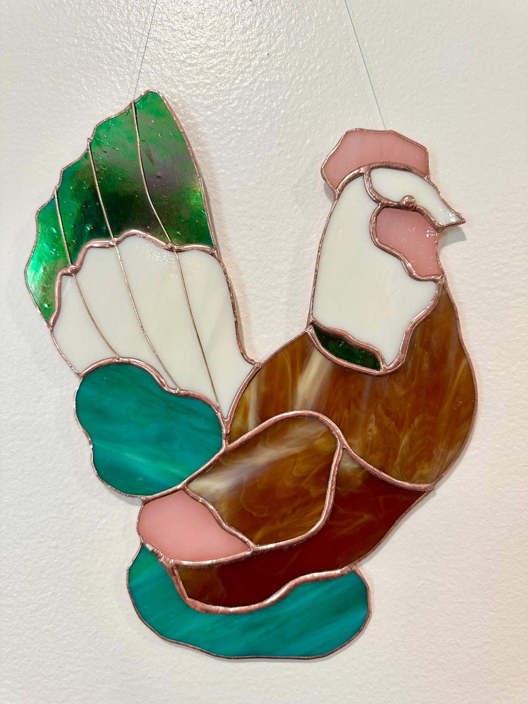 Vintage Stained Glass Chicken Suncatcher Chicken Home Decor Etsy