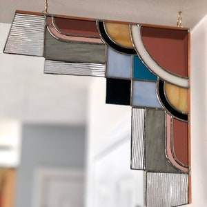 Set of 2 Stained Glass Art Deco Corner Piece | Suncatcher | Alma Design | Modern Geometric Stained Glass | Handmade Home Decor | Gift Ideas