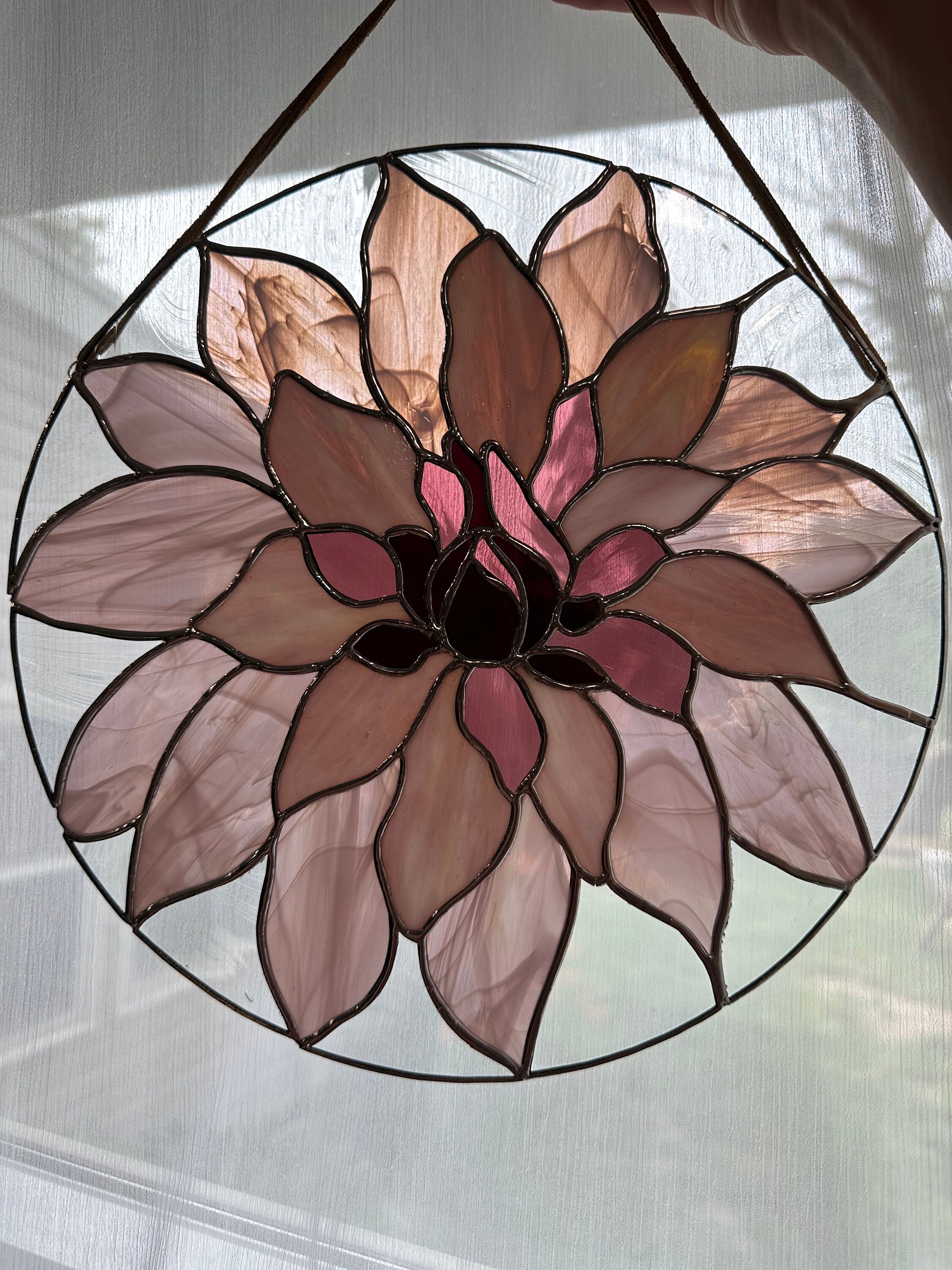 Custom Stained Glass Dahlia Flower Design | Flower Suncatcher | Purple ...