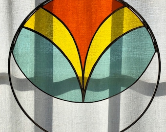Custom Art Deco Stained Glass Sun Catcher: Modern Home Decor