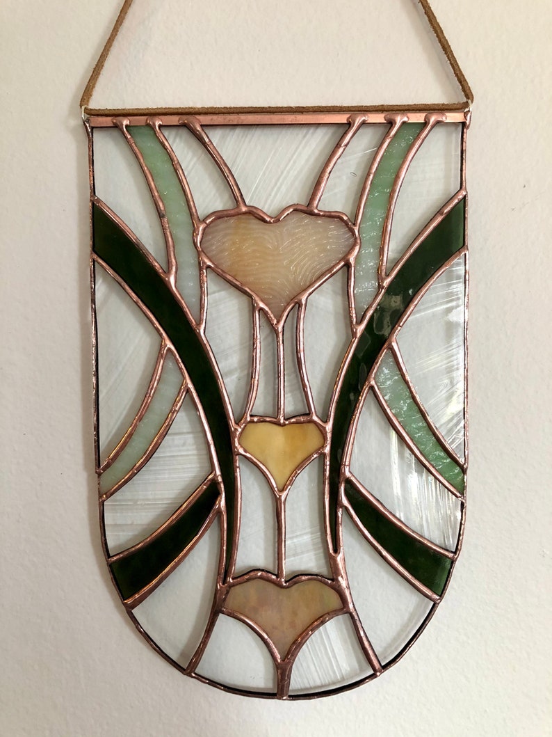 Art Nouveau Stained Glass Ginkgo Leaves Small Stained Glass Etsy